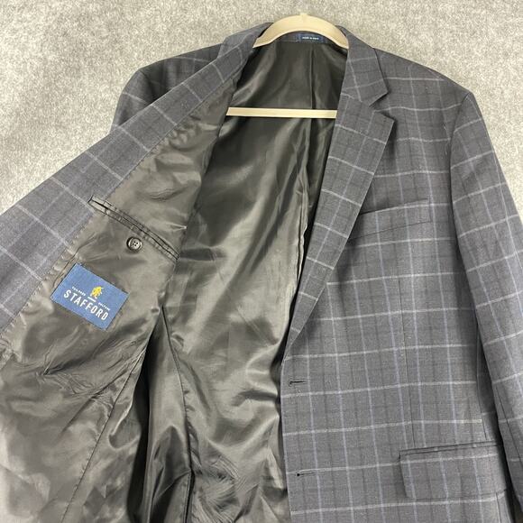 Stafford Year Round Blazer Sport Coat Mens 42R Blue Plaid Classic Fit Travel - Picture 4 of 16